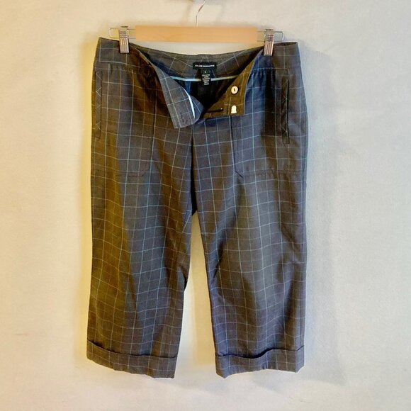Club Monaco Navy Blue Teal Plaid Trouser Pants Ankle Cropped Size 4 - Picture 2 of 10